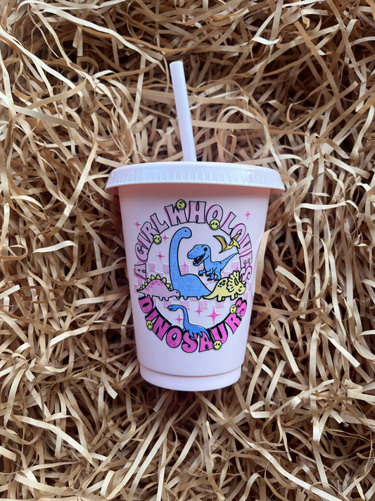 16oz pale pink dinosaurs cold cup