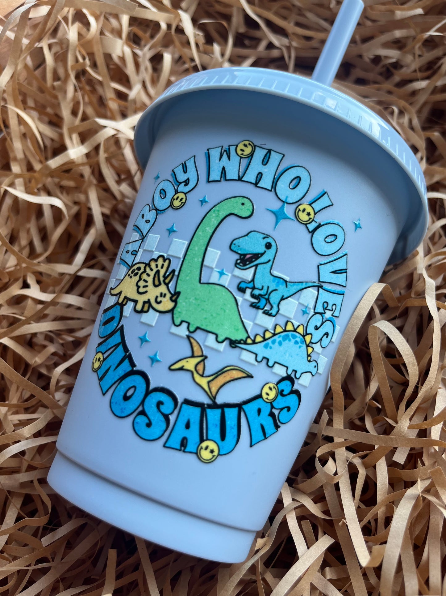 16oz pale blue dinosaurs cold cup